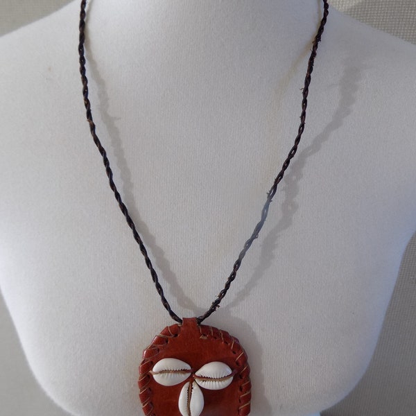 African Cowrie Shell and Leather Necklace/Leather braided Necklace with Cowrie Pendant/Unisex Necklace