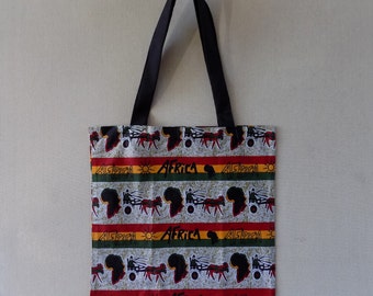 African Print Cotton Tote Bag: Handmade Afrocentric Shopping Bag