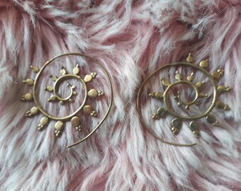 Goa Brass Earrings Hippie Spikey Spiral