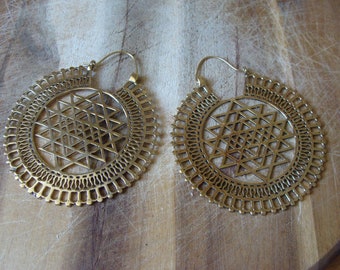 XXL Hoop Earrings Sri Yantra Brass