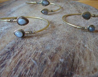 Bracelet Brass Bronze with Semi-Precious Stone Moonstone Labradorite Rock Crystal