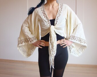 Bolero wrap top Kimono Crop Top made of strong cotton with tribal block print like nettle hemp