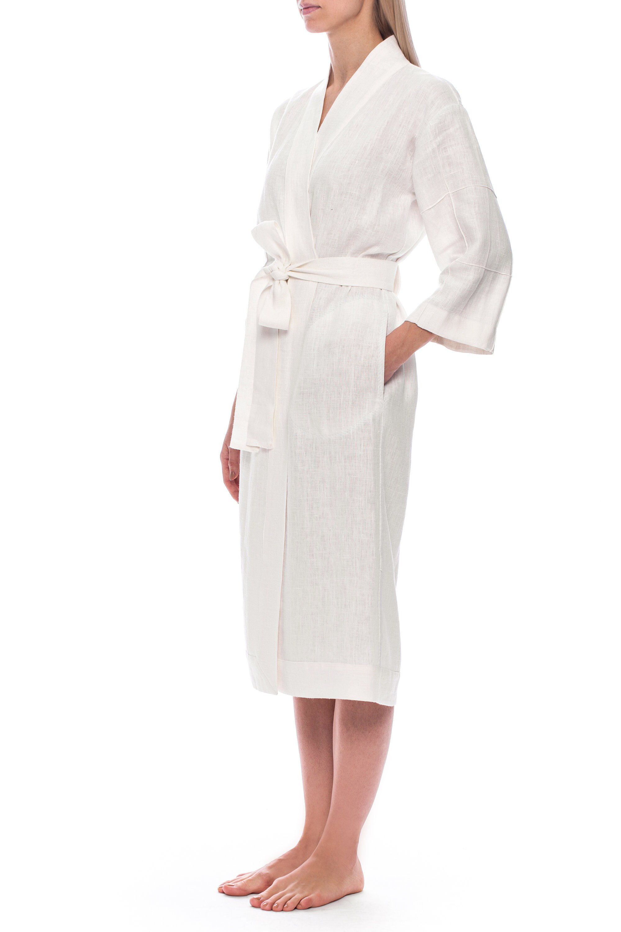 Milky White Linen Bathrobe For Women