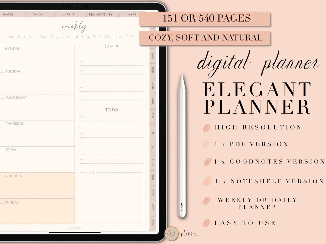 Cozy AESTHETIC Digital PLANNER UNDATED Portrait iPad Template Etsy