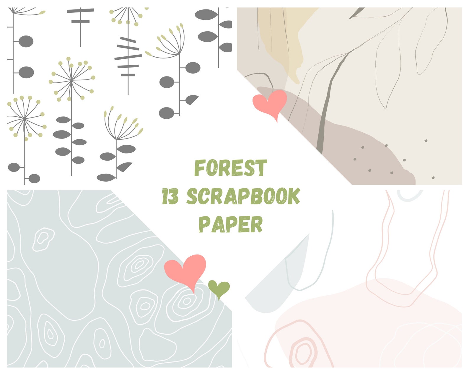 FOREST Set of 13 Digital PRINTABLE SCRAPBOOK paper Etsy