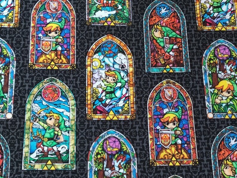 Nintendo Legend Of Zelda Stained Glass Cotton Fabric BTY Etsy