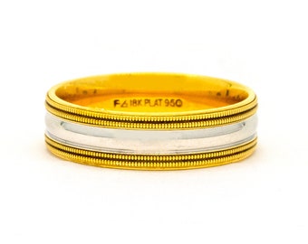 Double Milligrain Men's Two Tone Platinum and 18KT Yellow Gold Wedding Band