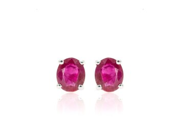 14kt White Gold NATURAL 1.53ctw Oval Ruby Gemstone Stud Earrings
