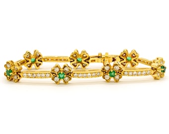 14KT Yellow Gold 7.5CTW Round Brilliant Cut Natural Emerald and Diamond Bracelet