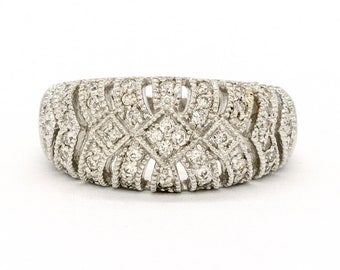 14KT White Gold 0.50CTW Round Brilliant Cut Pave Set Natural Diamond Cocktail Ring