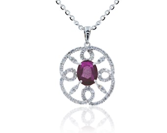 White Gold 1.55ctw Diamond and NATURAL Ruby Statement Designer Gemstone Pendant