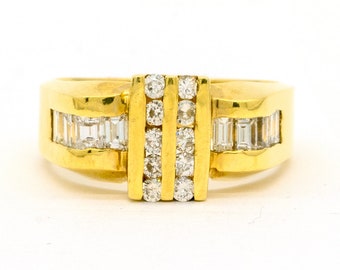 14KT Yellow Gold 1.53CTW Round Brilliant and Baguette Cut Natural Diamond Mens Ring