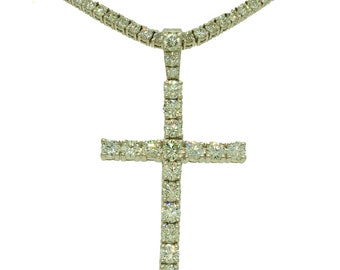 White Gold 8.60ctw Round Cut Prong Set Diamond Cross Pendant