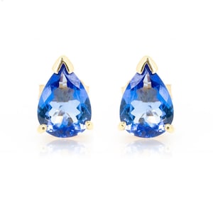 Yellow Gold Natural 2.00ctw Pear Shape Tanzanite Prong Set Stud Earrings Fine Tanzanite