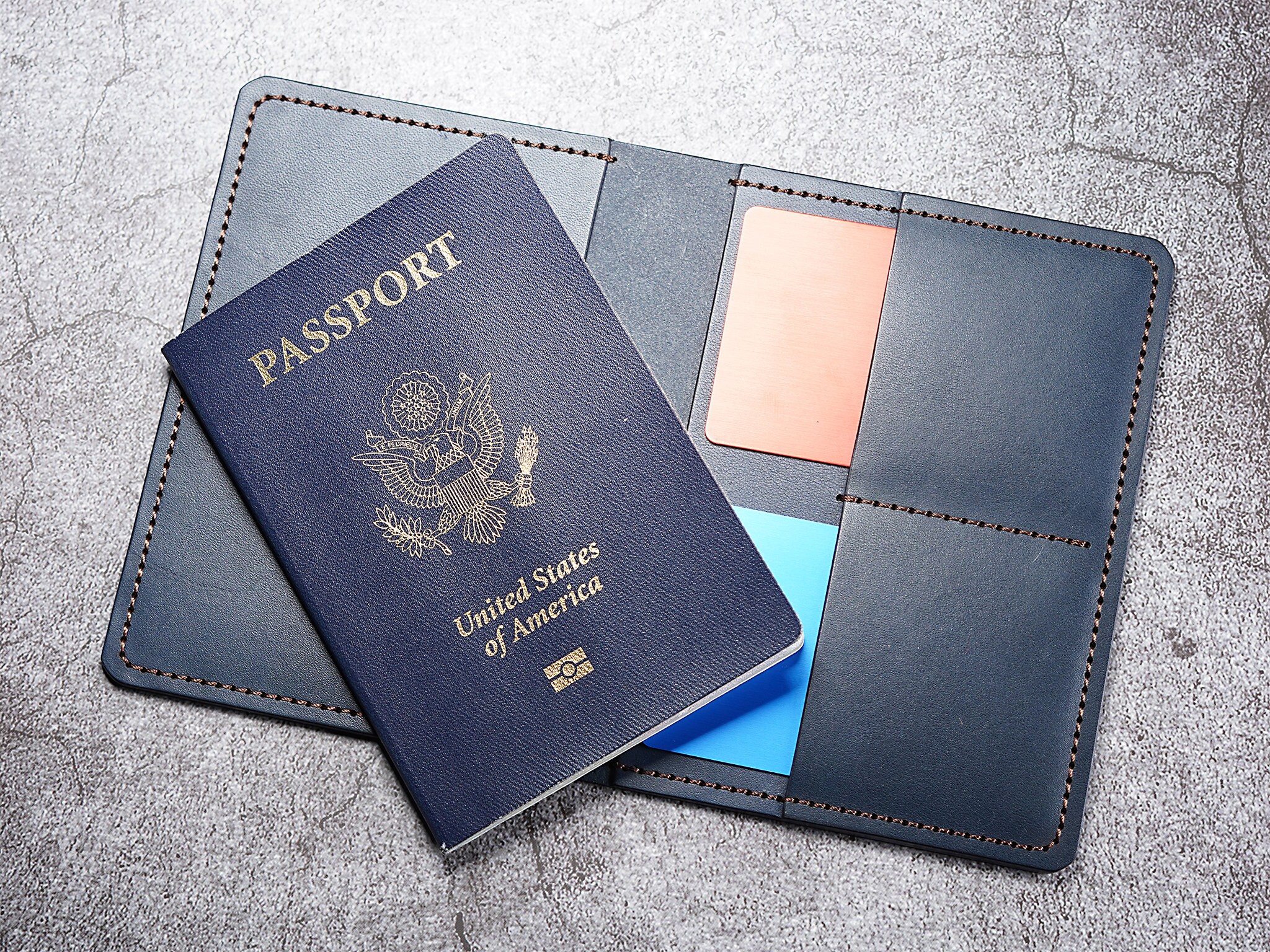 Personalized Leather Minimalist Passport Wallet Full Grain Etsy