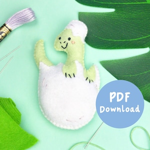 PDF Instructions to sew your own dinosaur egg hatchling felt animal, plush sewing pattern, felt ornament, SVG Download, digital download,