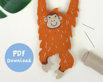 PDF Instructions for Otis the Orangutan, felt orangutan, felt monkey, orangutan toy, monkey sewing pattern, toy making pattern, SVG files