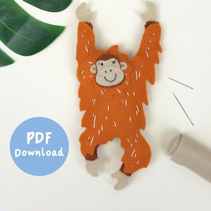 PDF Instructions for Otis the Orangutan, felt orangutan, felt monkey, orangutan toy, monkey sewing pattern, toy making pattern, SVG files