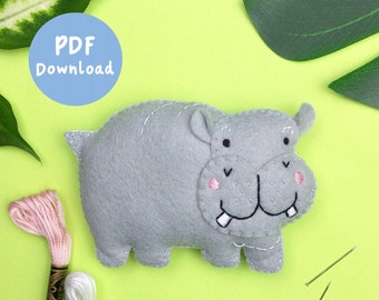 PDF Pattern and Instructions for Henry the Hippo, toy hippo sewing pattern, hippo felt pattern, felt safari animals, felt sewing patterns