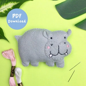 PDF Pattern and Instructions for Henry the Hippo, toy hippo sewing pattern, hippo felt pattern, felt safari animals, felt sewing patterns