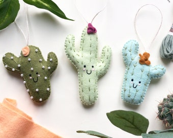 PDF Instructions to Sew Your Own Felt Cacti, beginners sewing pattern, hand sewing pattern, felt pattern, felt ornaments, beginners craft