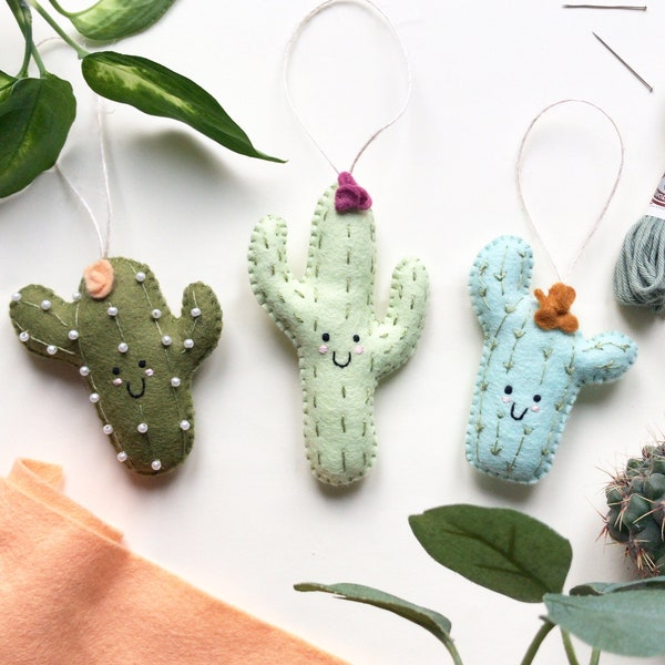 PDF Instructions to Sew Your Own Felt Cacti, beginners sewing pattern, hand sewing pattern, felt pattern, felt ornaments, beginners craft