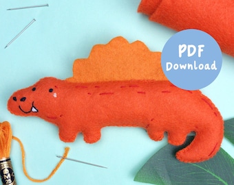 PDF Instructions to sew your own Douglas the Dimetrodon felt animal, plush sewing pattern, felt ornament, SVG Download, digital download