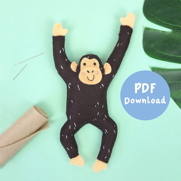 PDF Instructions for Colin the Chimpanzee, cute monkey plushie, chimpanzee, cute chimp, safari mobile, baby mobile kit, monkey sewing kit