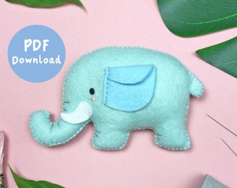 PDF-Muster und Anleitung für Emily den Elefant, Safari-Kinderzimmerdekor, Elefant-Stickmuster, Spielzeug-Elefant-Schnittmuster, DIY-Kinderzimmer