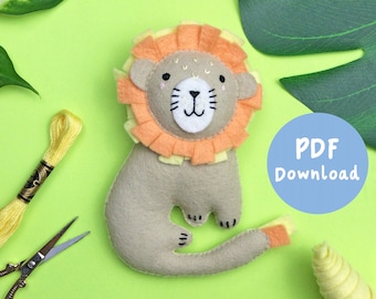 PDF Pattern and Instructions for Leonard the Lion, lion sewing pattern, plush sewing pattern for lion, safari animals kit, lion for nursery