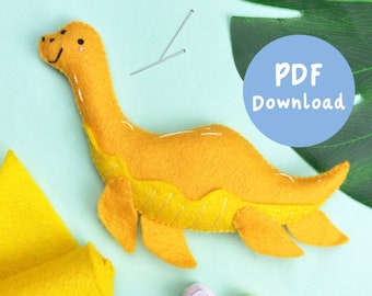 PDF Instructions to sew your own Polly the Plesiosaur felt animal, dinosaur plush sewing pattern, felt ornament, digital download