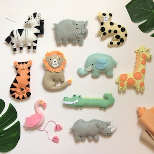PDF Instructions for 10 Felt Jungle Friends, felt plush sewing pattern, safari mobile, felt ornaments, safari animals, toy patterns, diy