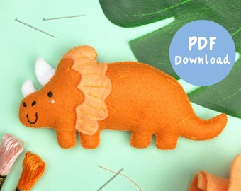 PDF Instructions to sew your own Tabitha the Triceratops felt animal, plush sewing pattern, felt ornament, SVG Download, digital download