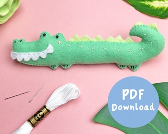 PDF Pattern and Instructions for Chester the Crocodile, felt jungle animals, felt animals SVG, felt animals patterns, toy crocodile pattern