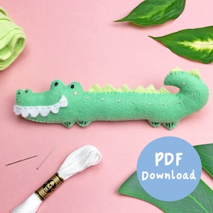 PDF Pattern and Instructions for Chester the Crocodile, felt jungle animals, felt animals SVG, felt animals patterns, toy crocodile pattern