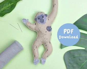 PDF Instructions for Grace the Gibbon, sewing pattern, toy pattern, felt ornament, monkey decoration, nursery animals, Diy nursery decor
