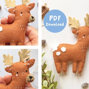 PDF Instructions for Seamus the Stag, reindeer plush sewing pattern, felt plush animals, plush animals sewing patterns, woodland creatures