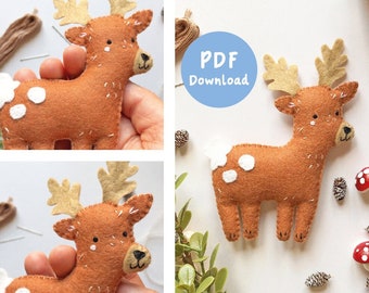 PDF Instructions for Seamus the Stag, reindeer plush sewing pattern, felt plush animals, plush animals sewing patterns, woodland creatures