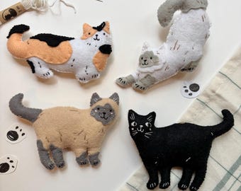PDF-patroon om je eigen te naaien Set van 4 kattenvrienden, doe-het-zelf katten, vilten naaipatroon, digitale viltpatronen, kattennaaipatroon, kattenknutselen