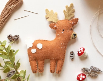 PDF Instructions for Seamus the Stag, reindeer plush sewing pattern, felt plush animals, plush animals sewing patterns, woodland creatures