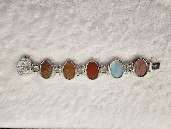 Multi-Colored Gemstone Sterling Silver Link Brace… - image 7