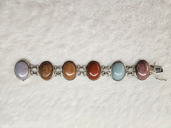 Multi-Colored Gemstone Sterling Silver Link Brace… - image 6