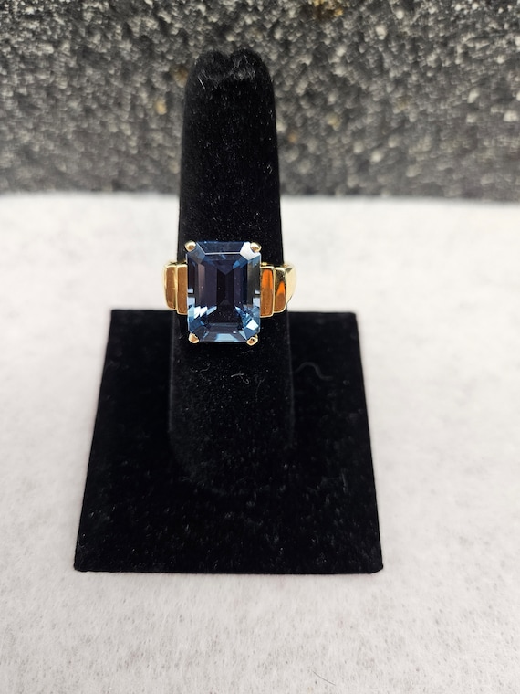10k Gold Blue Topaz Emerald Cut Ring
