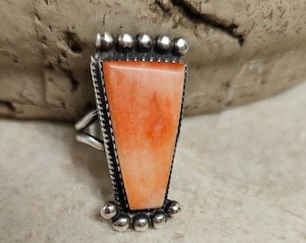 Orange Spiny Oyster Shell Ring * Sterling Silver * Southwestern Statement Ring * Native American Style Jewelry