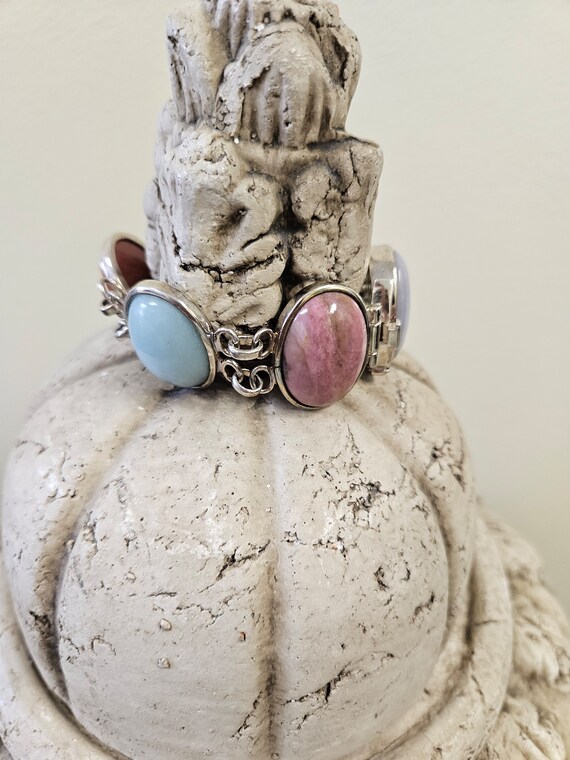 Multi-Colored Gemstone Sterling Silver Link Brace… - image 2