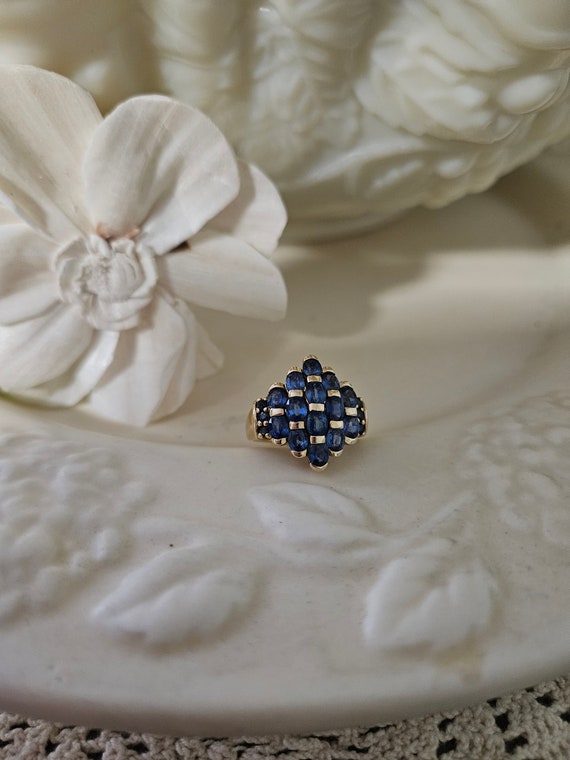 10k Gold Blue Sapphire Cocktail Ring * Sapphire Cl