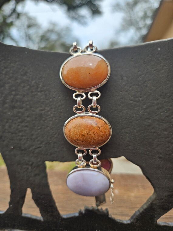 Multi-Colored Gemstone Sterling Silver Link Brace… - image 5