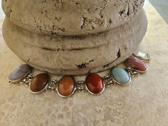 Multi-Colored Gemstone Sterling Silver Link Brace… - image 1