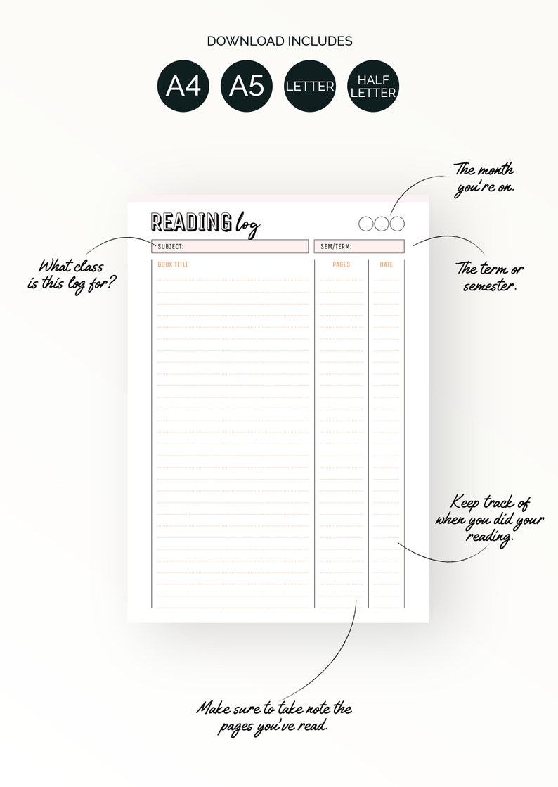Reading Log Planner Insert Instant Download Printable Etsy