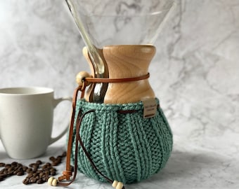 Hand-knit Chemex/Bodum cosy - vegan coffee lover’s cozy gift - Teal